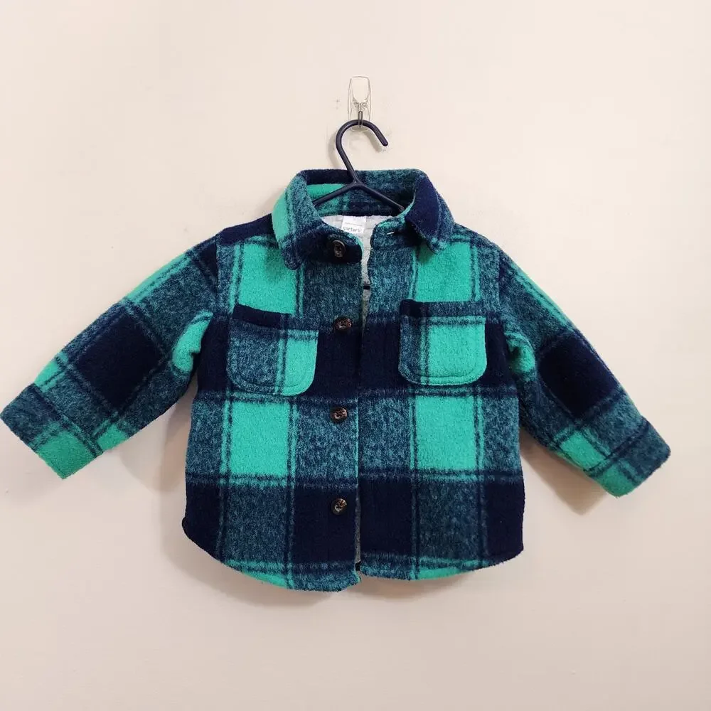 Hillary Duff X Carter's sherpa button‎ front plaid shacket baby size 9 months
